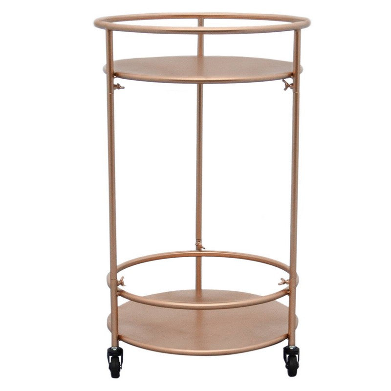 Deco Circular Bar Cart Metal & Glass Rose Gold 1 Shelf