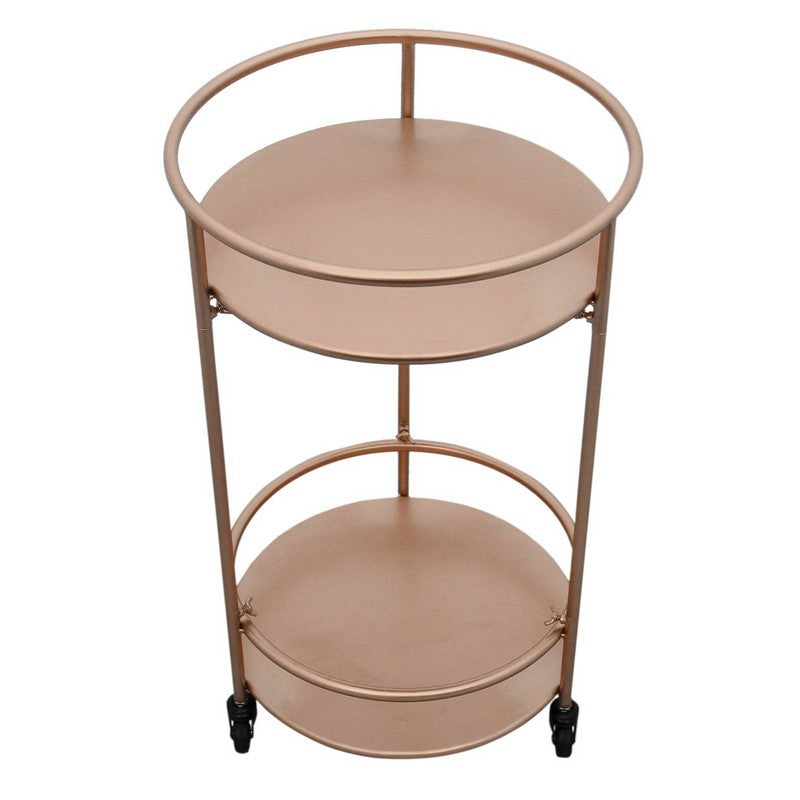 Deco Circular Bar Cart Metal & Glass Rose Gold 1 Shelf