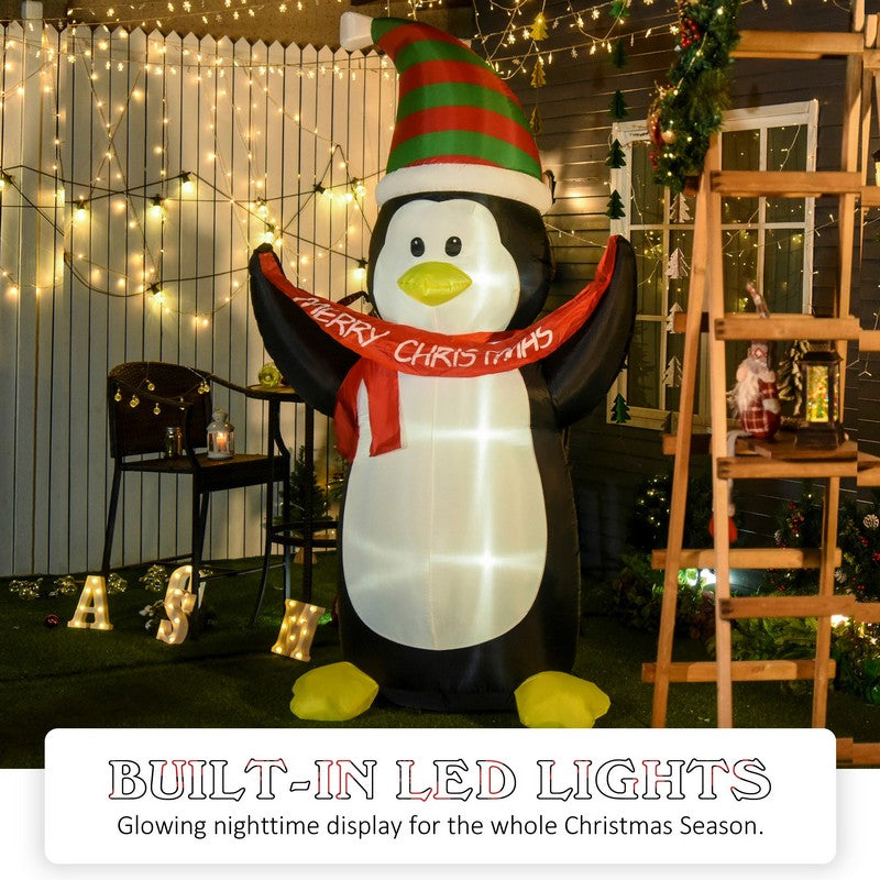 Homcom 2.4m LED Polyester Outdoor Christmas Inflatable Penguin